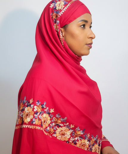 Foulard Amira aux fleurs - Rouge