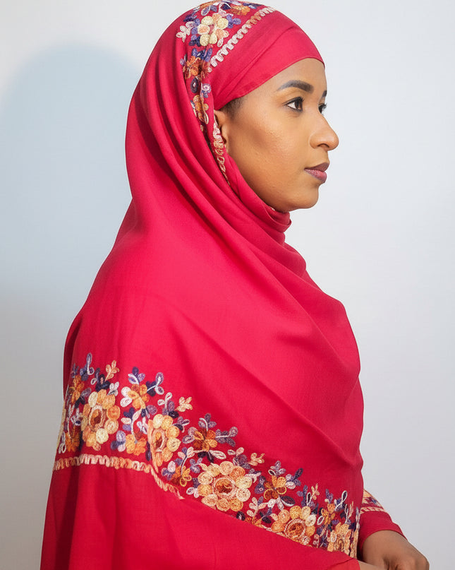 Foulard Amira aux fleurs - Rouge