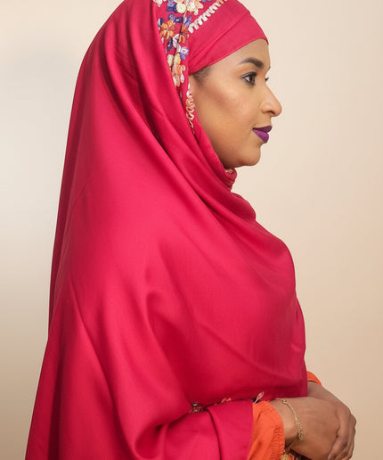 Foulard Amira aux fleurs - Rouge