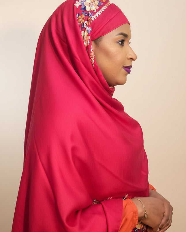 Foulard Amira aux fleurs - Rouge