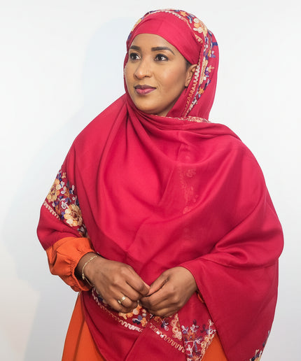 Foulard Amira aux fleurs - Rouge