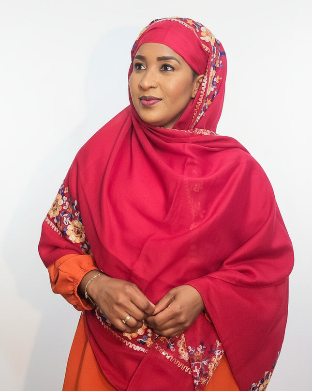 Foulard Amira aux fleurs - Rouge