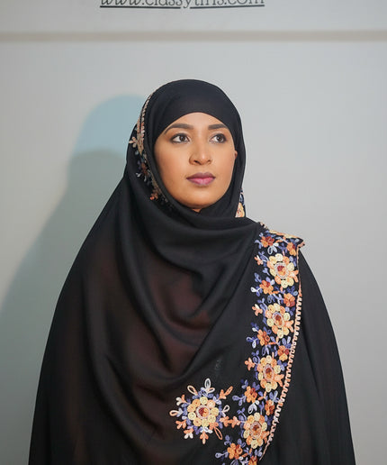 Foulard Amira aux fleurs - Noir