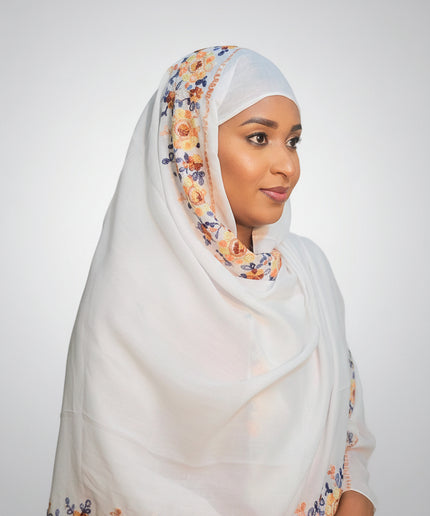 Foulard Amira aux fleurs - Blanc