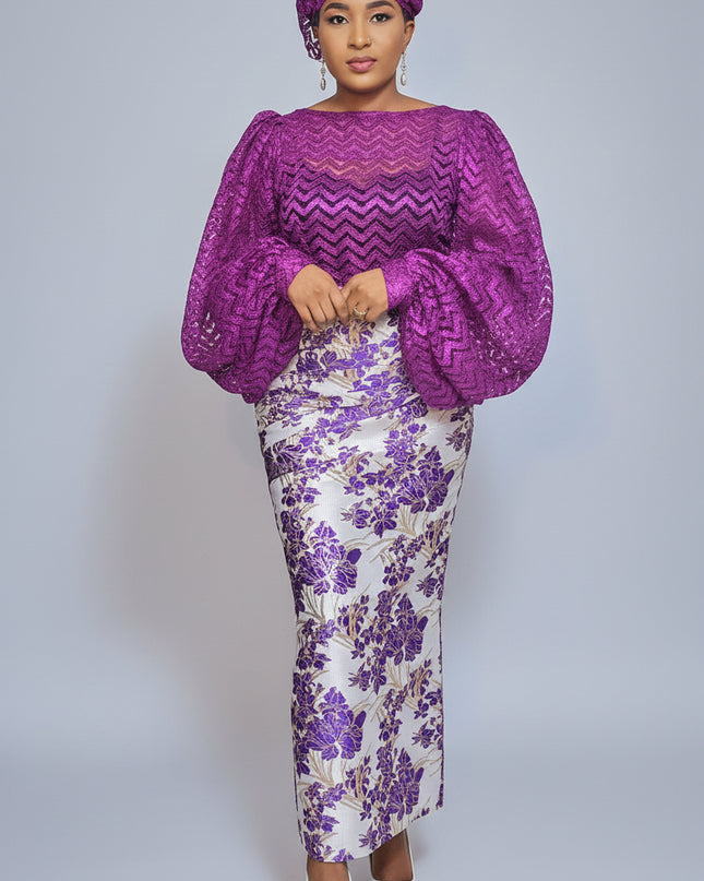 Ensemble brocart jupe - Violet