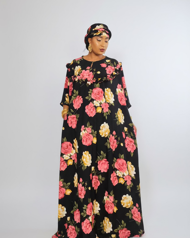 Robe fleurie vintage - Noir