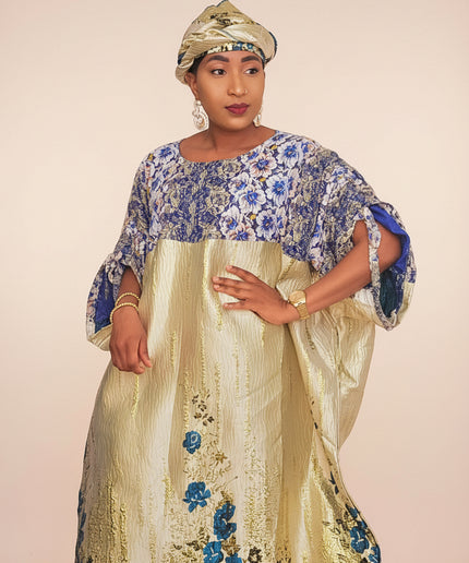 Boubou brocart dentelle - Bleu
