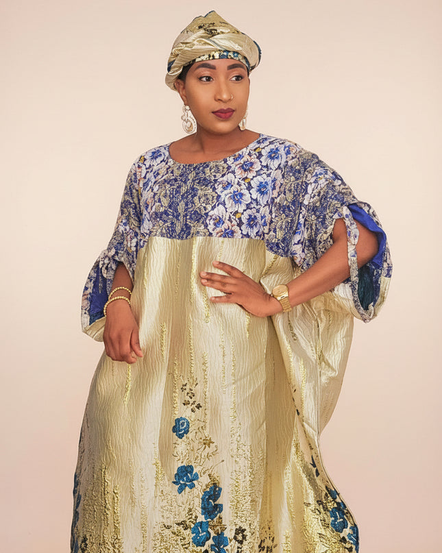 Boubou brocart dentelle - Bleu