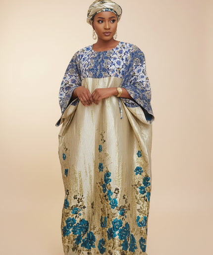 Boubou brocart dentelle - Bleu