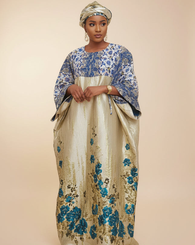 Boubou brocart dentelle - Bleu