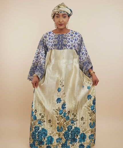Boubou brocart dentelle - Bleu