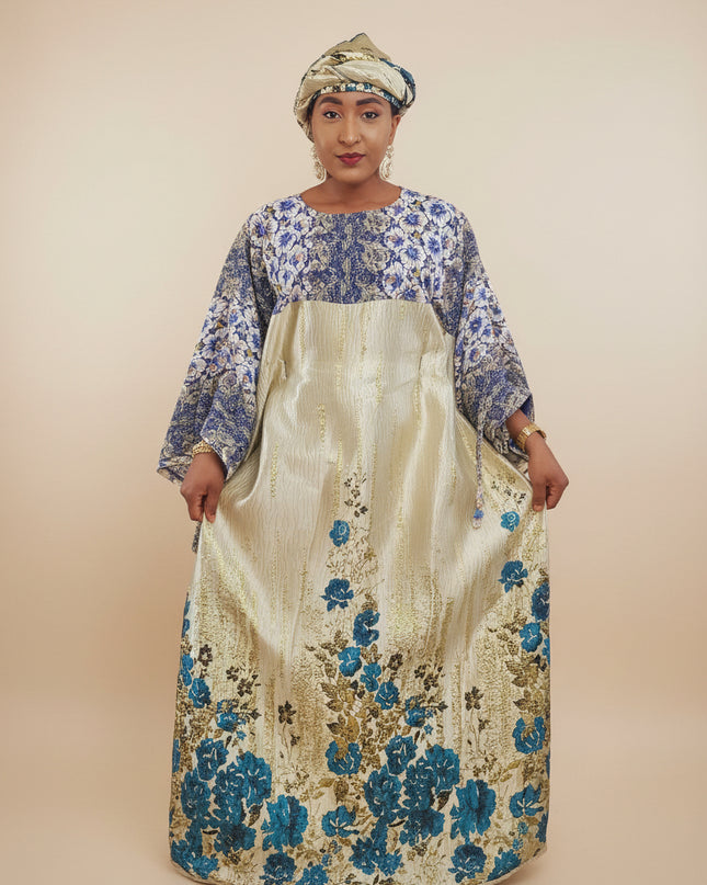 Boubou brocart dentelle - Bleu