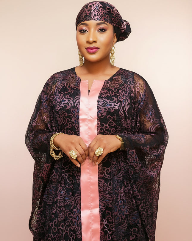 Robe dentelle chantilly - Rose noir
