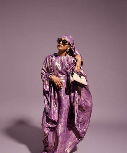 Robe métallique manches rétractables - Violet