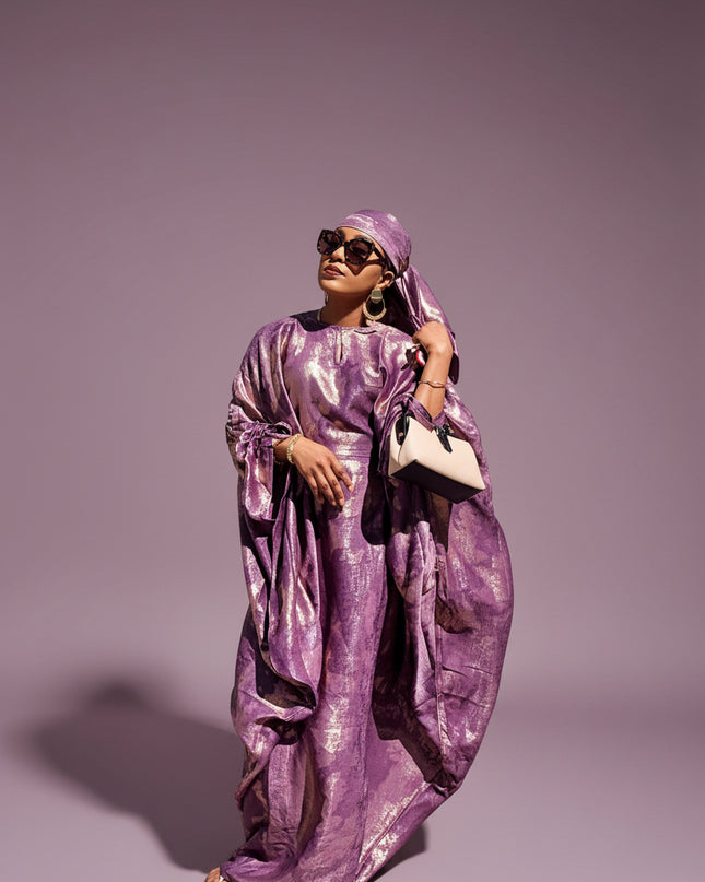 Robe métallique manches rétractables - Violet