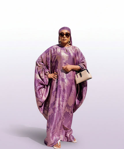 Robe métallique manches rétractables - Violet