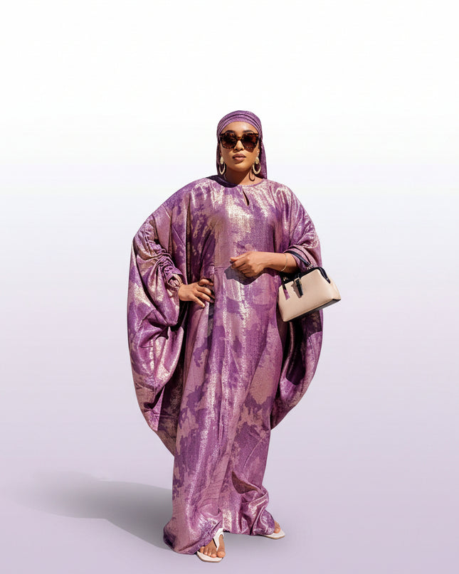 Robe métallique manches rétractables - Violet