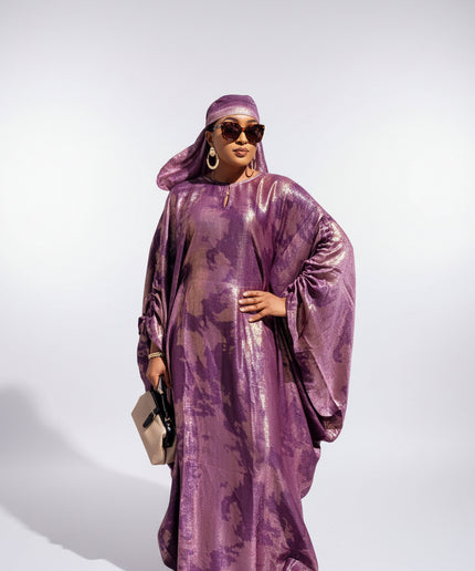 Robe métallique manches rétractables - Violet