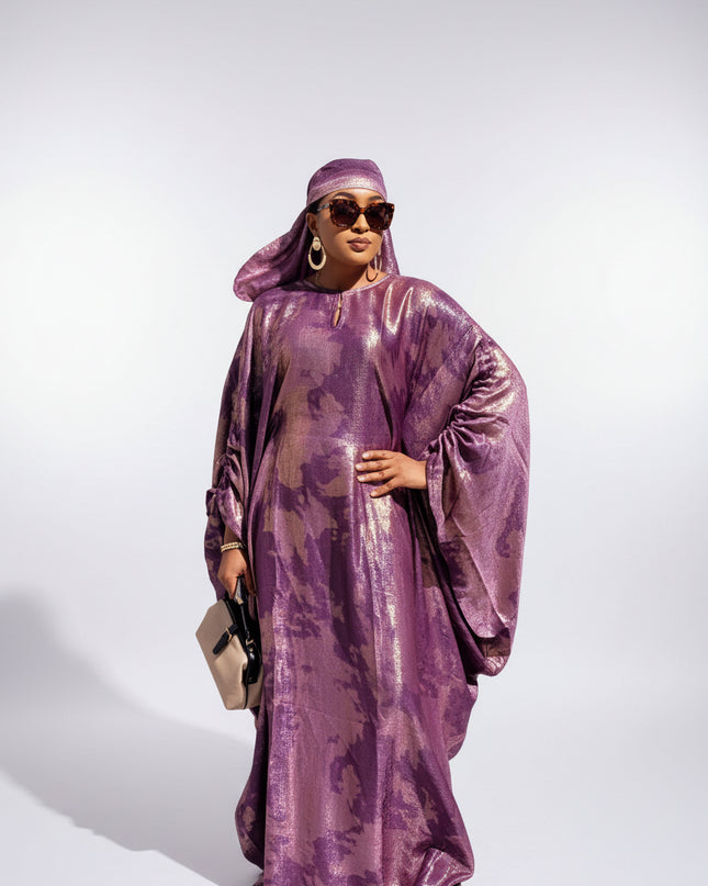 Robe métallique manches rétractables - Violet