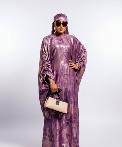 Robe métallique manches rétractables - Violet