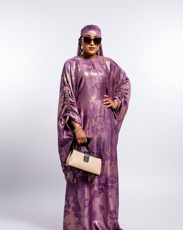 Robe métallique manches rétractables - Violet