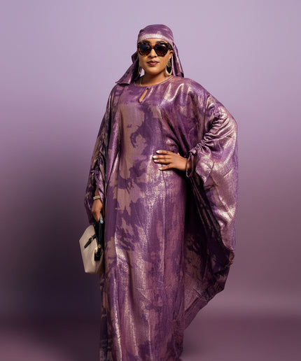 Robe métallique manches rétractables - Violet
