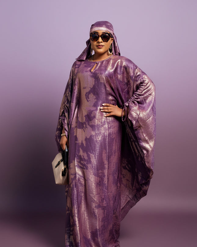 Robe métallique manches rétractables - Violet