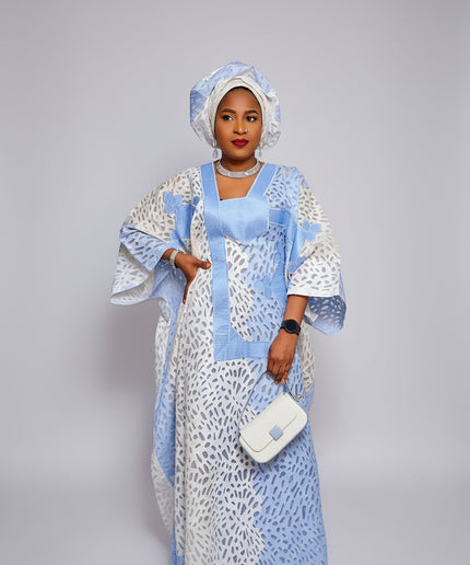 Boubou organza brodé - Bleu blanc