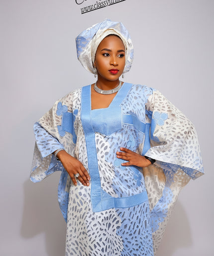 Boubou organza brodé - Bleu blanc