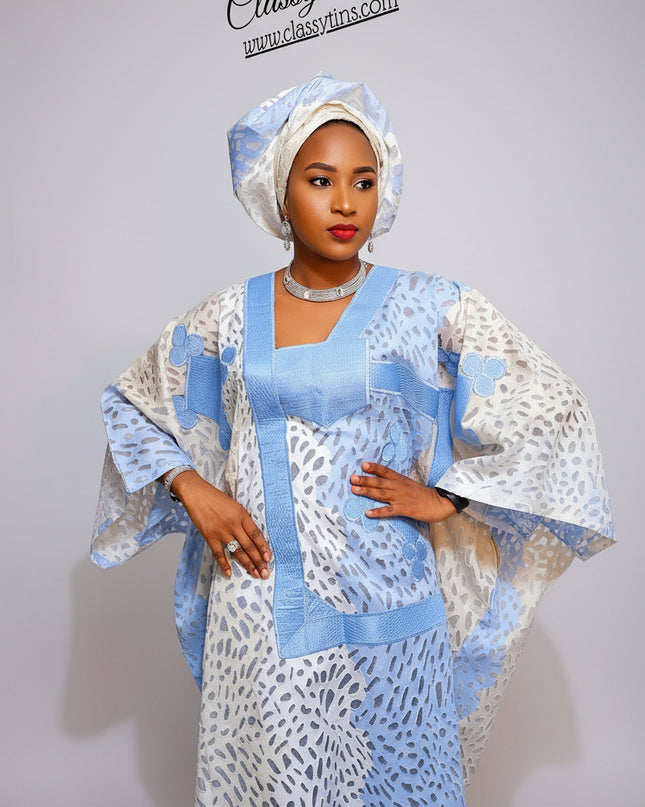 Boubou organza brodé - Bleu blanc
