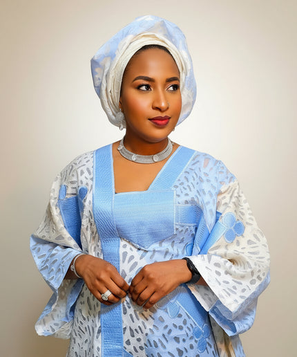 Boubou organza brodé - Bleu blanc