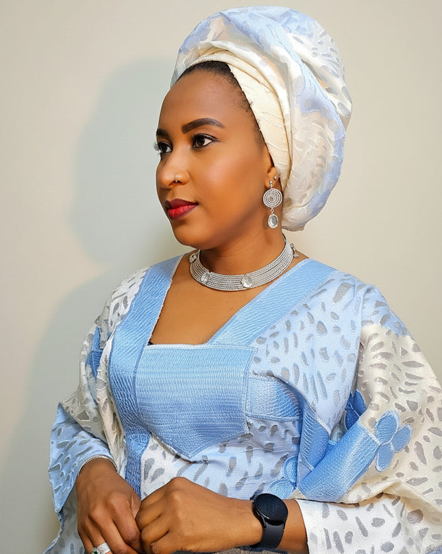 Boubou organza brodé - Bleu blanc