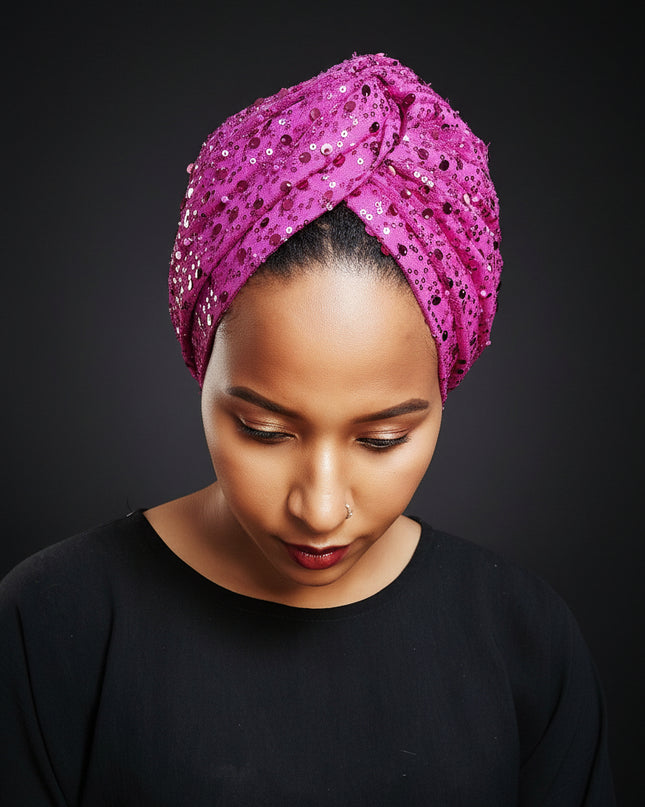 Turban pailleté - Violet