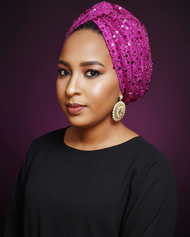 Turban pailleté - Violet