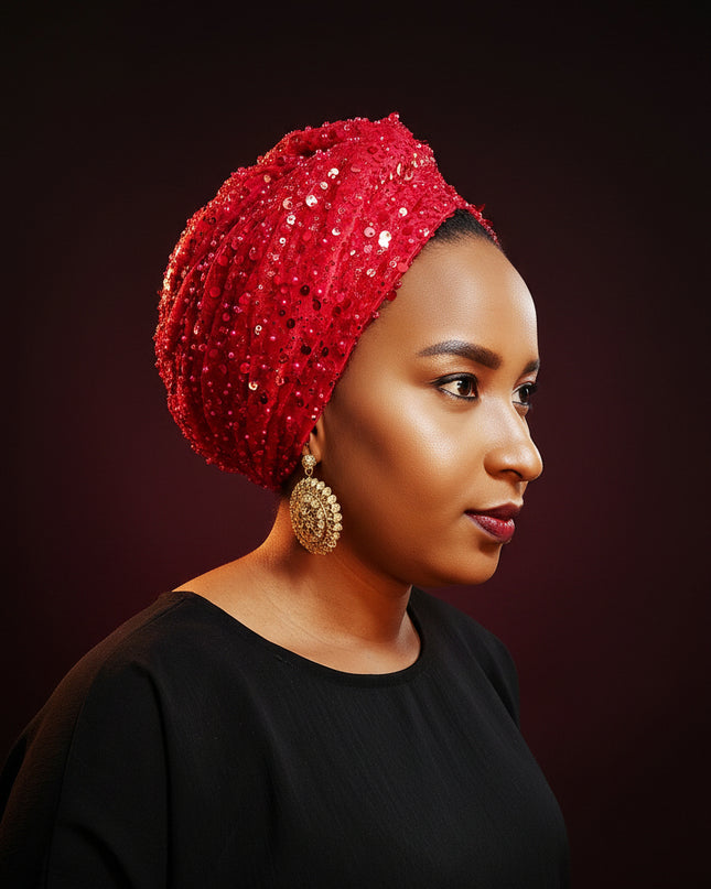 Turban pailleté - Rouge