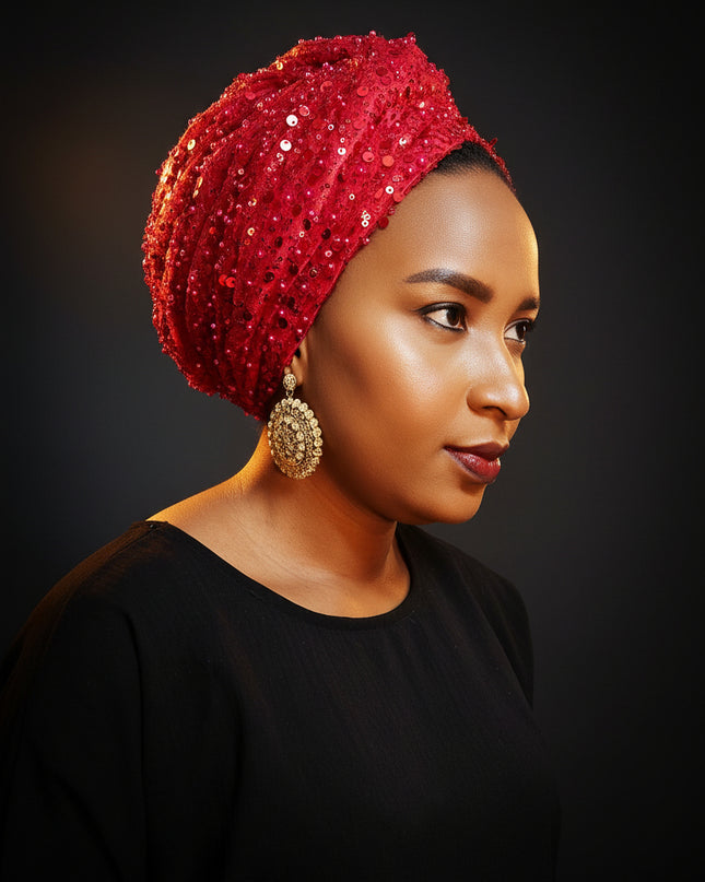 Turban pailleté - Rouge