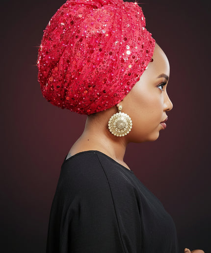 Turban pailleté - Rouge