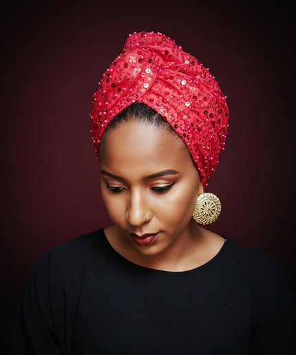 Turban pailleté - Rouge