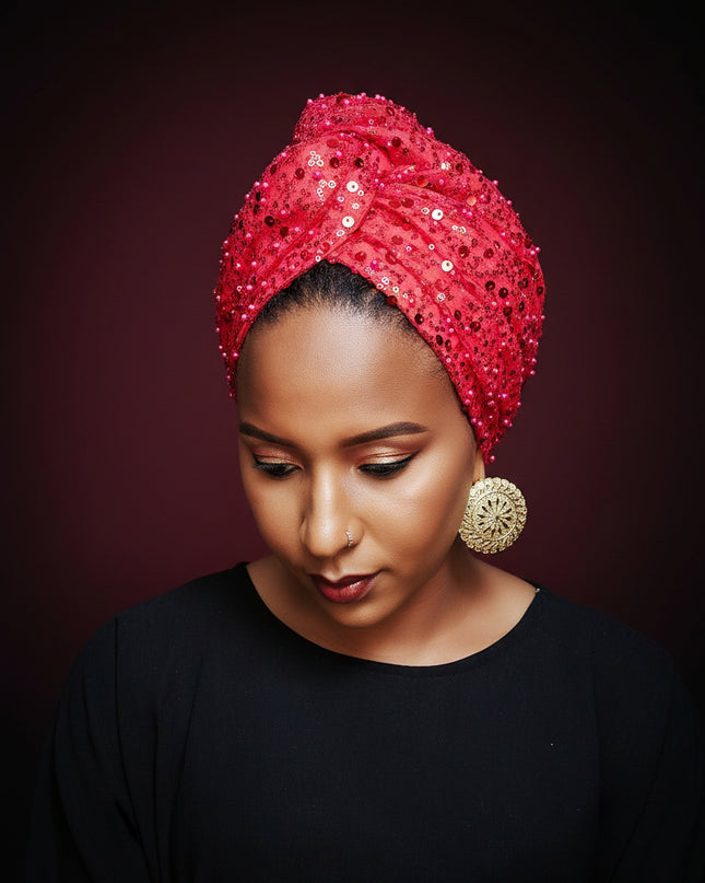 Turban pailleté - Rouge
