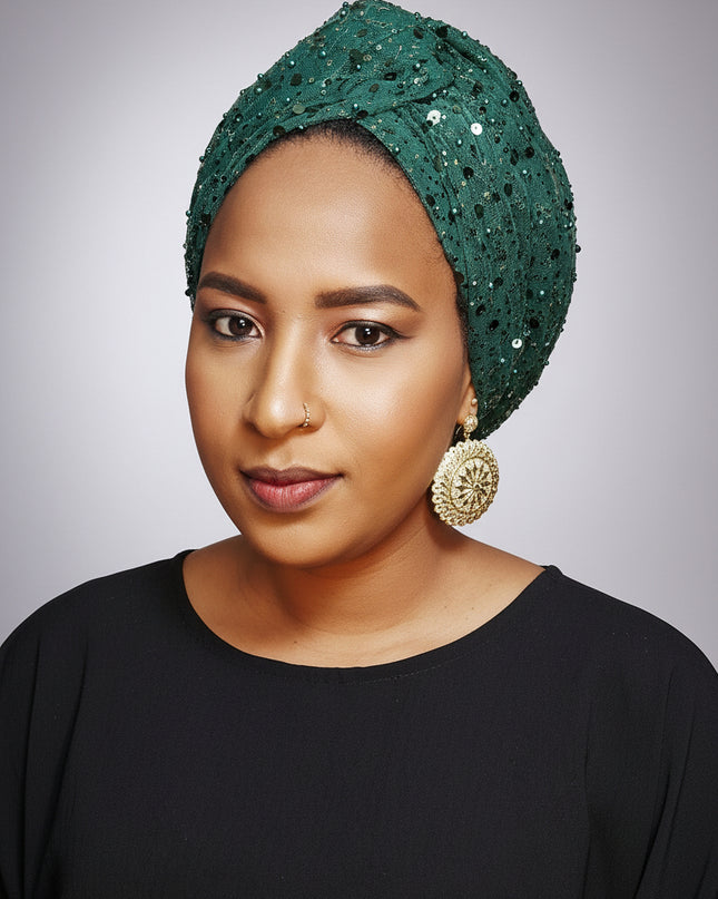 Turban pailleté - Vert emeraude