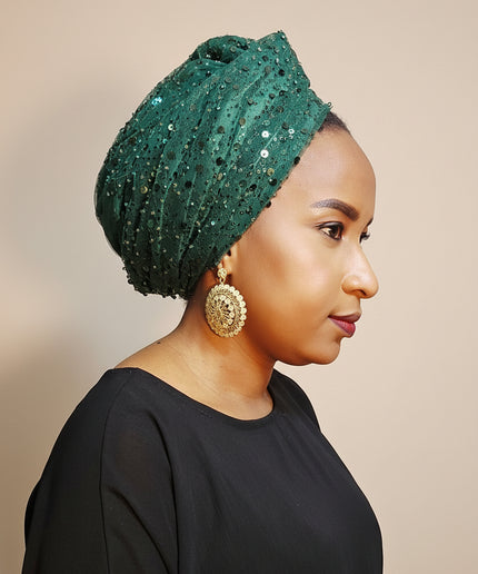 Turban pailleté - Vert emeraude