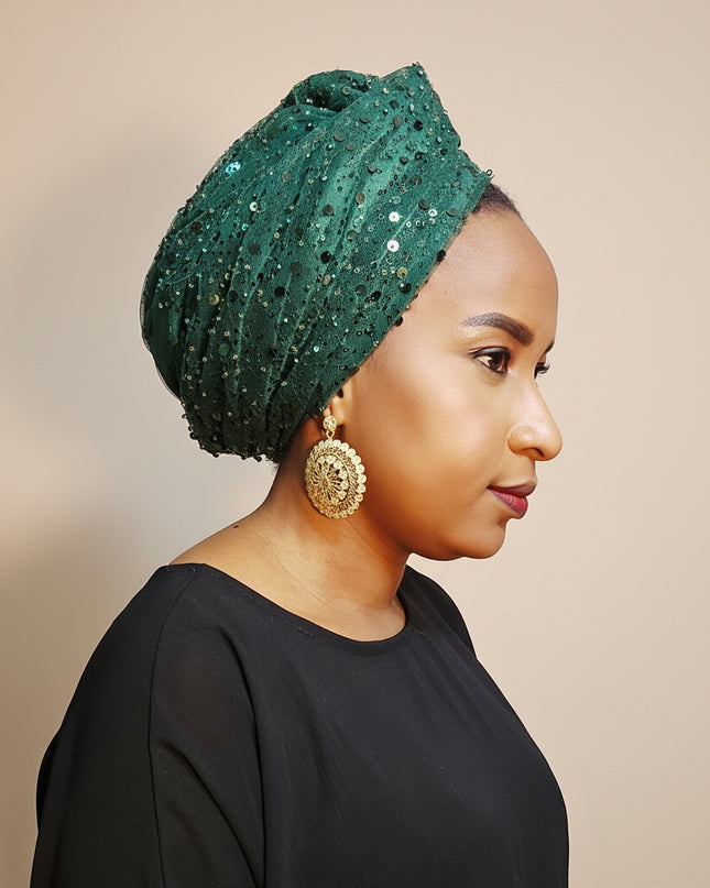 Turban pailleté - Vert emeraude