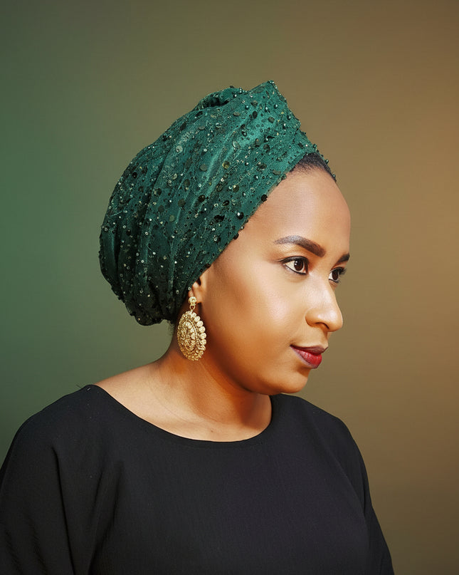 Turban pailleté - Vert emeraude