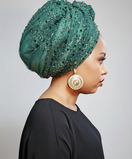 Turban pailleté - Vert emeraude