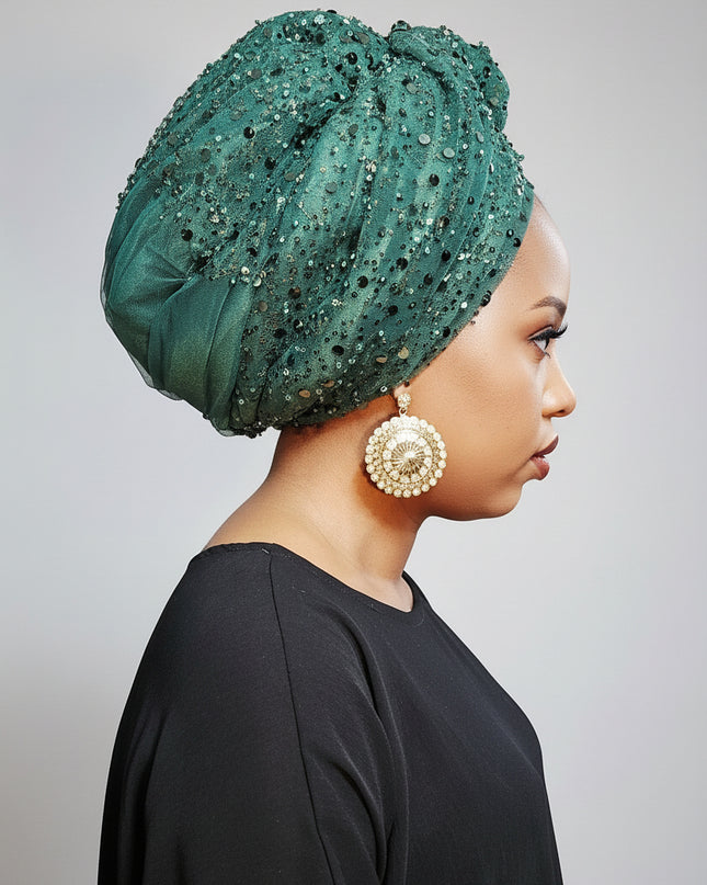 Turban pailleté - Vert emeraude