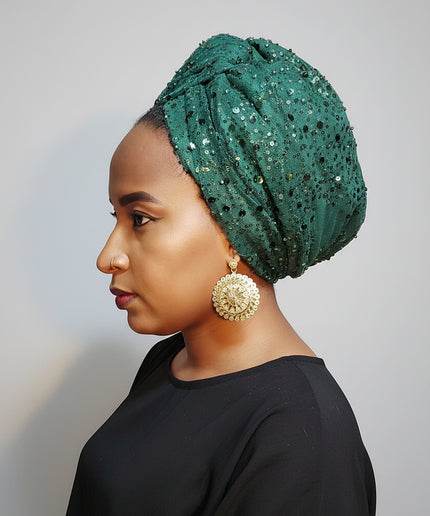 Turban pailleté - Vert emeraude