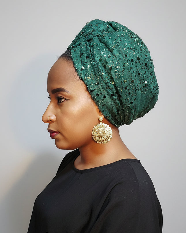 Turban pailleté - Vert emeraude