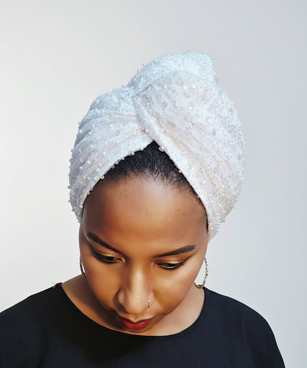 Turban pailleté - Blanc