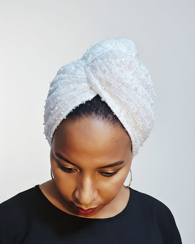 Turban pailleté - Blanc