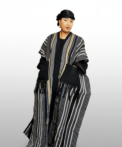 Robe aso oké kimono ouvert - Rayé